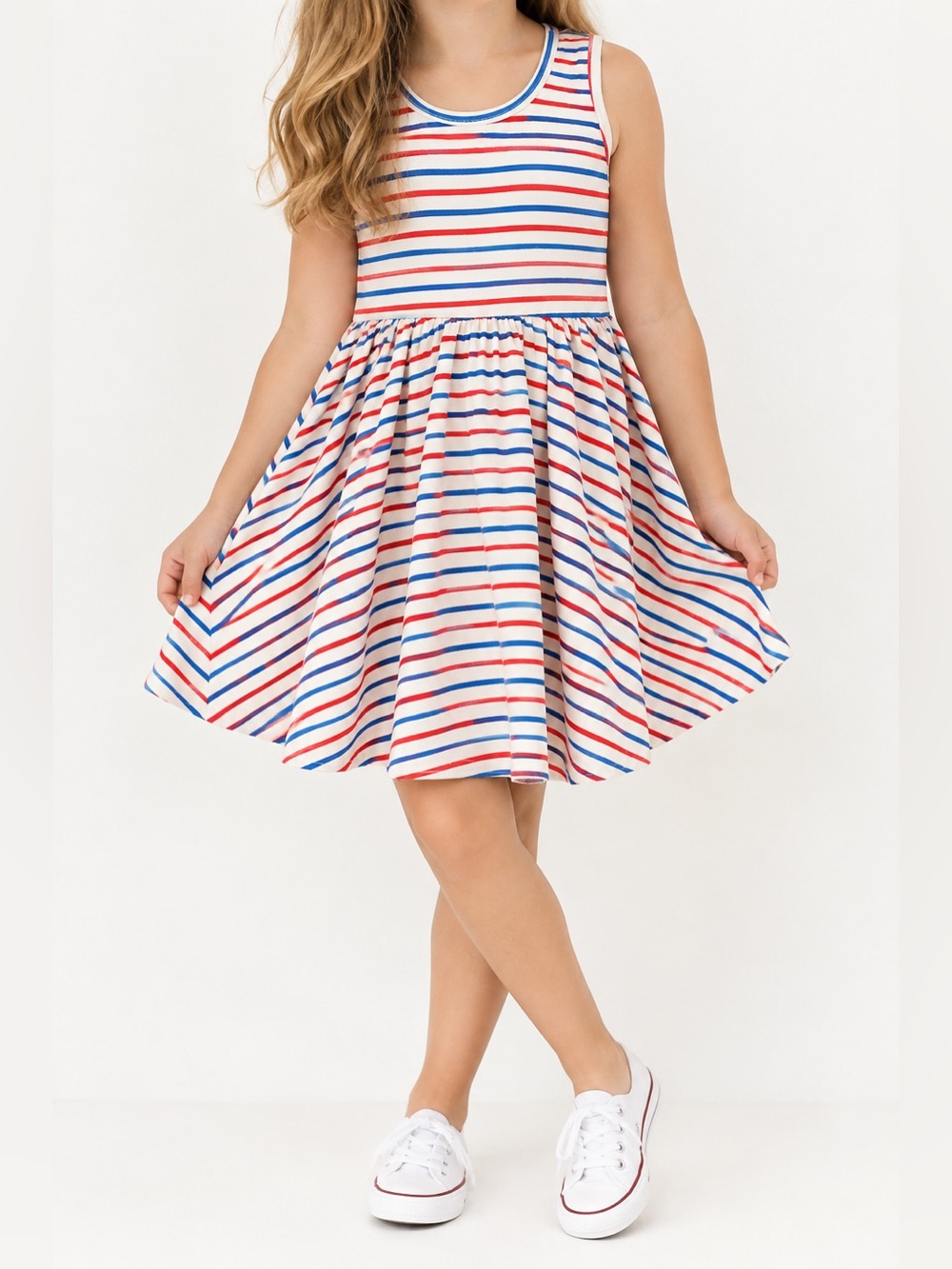 Alice + Ames Girls Red White Blue Striped Dress 4T
